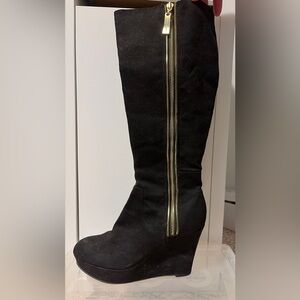 Christian Siriano Black Over the Knee Boots with Gold Accent